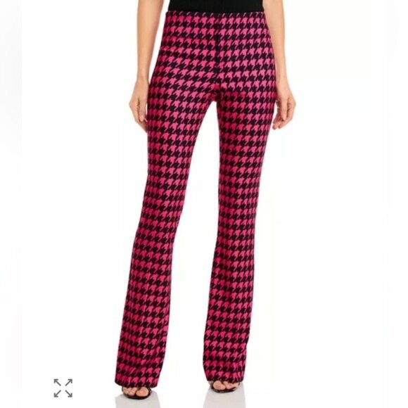 Alice+Olivia Houndstooth Pink Chic Mini Flare Pants Designer Luxury Career - Picture 3 of 12